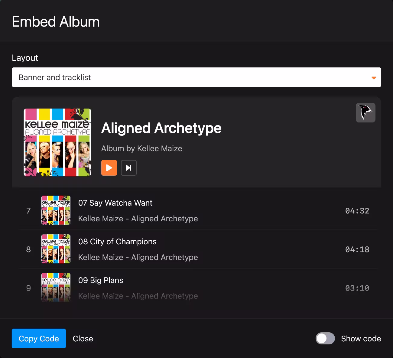 Create Embed dialog