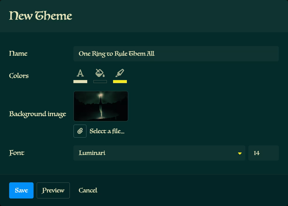 New Theme form
